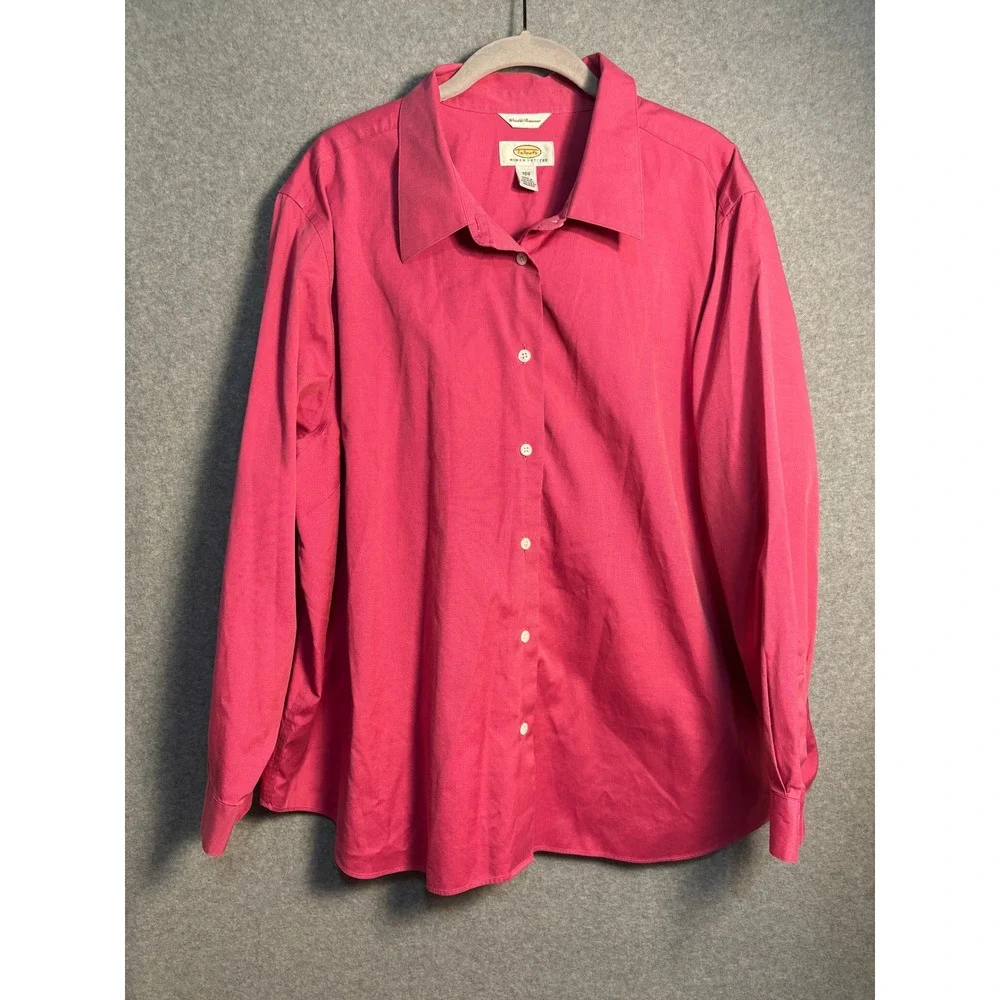 Talbots Women's Petites 20W Wrinkle Resistant Button Up Shirt 100% Cotton Pink - Picture 1 of 9